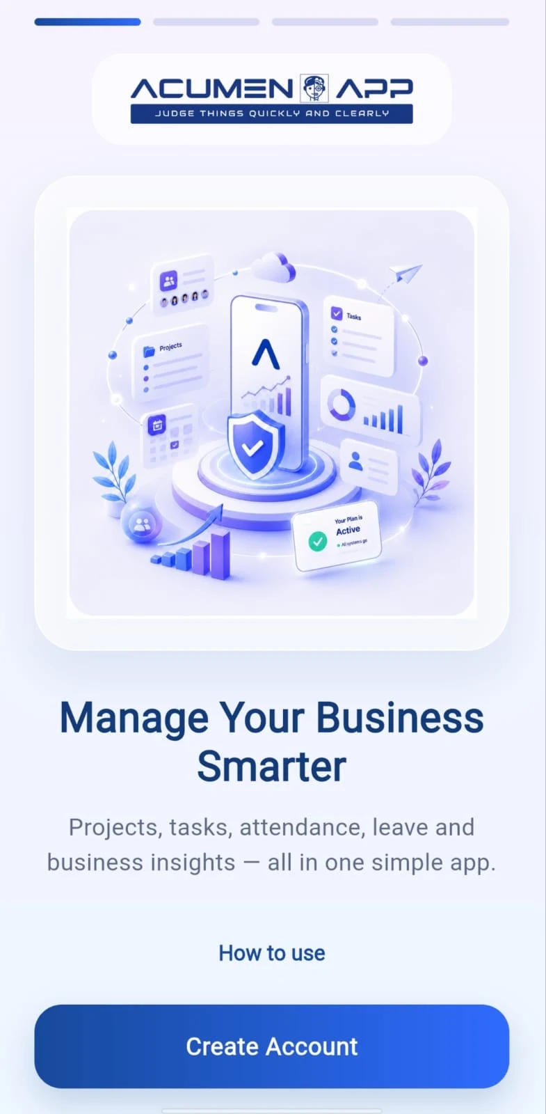 Acumenn mobile app onboarding screen